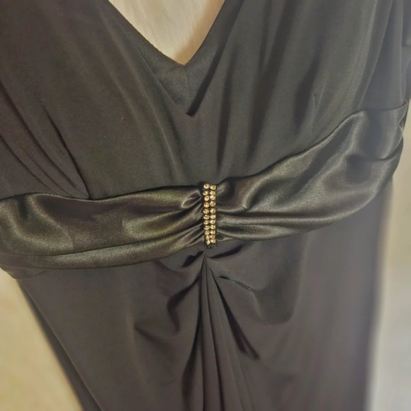 Jessica Satin Black Jeweled Waist Little Black Dress - Picture 3 of 7